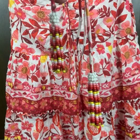 Farm Rio size XS romantic orchard tiered midi dress pink red white - Picture 14 of 15